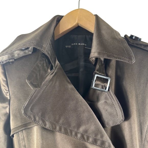 ZARA BASIC Chocolate Brown Double-Breasted Belted Trench Coat | Women’s M - Picture 5 of 14